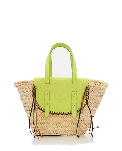 CUBA LAB TROPICANA STRAW AND LEATHER TOTE BAG