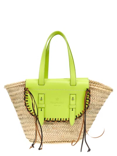 Cuba Lab Tropicana Straw And Leather Tote Bag In Yellow