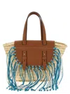 Cuba Lab Structured Brown Handbag With Woven Straw