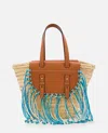 Cuba Lab Structured Brown Handbag With Woven Straw In Brown