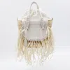 Cuba Lab White Leather Habanera Fringes Satchels Bag