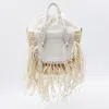Cuba Lab White Leather Habanera Fringes Satchels Bag In White
