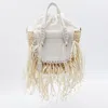 Cuba Lab White Leather Habanera Fringes Satchels Bag In Neutral