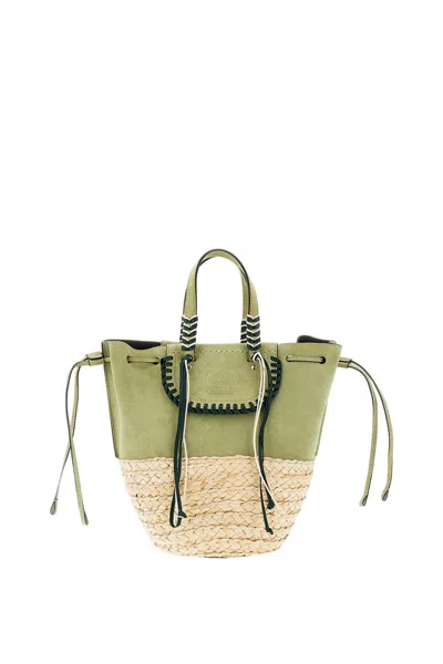 Cuba Lab Woven Raffia And Suede Bucket Bag In Green
