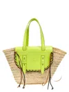 Cuba Lab Tropicana Straw And Leather Tote Bag In Green