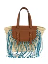 Cuba Lab Structured Brown Handbag With Woven Straw In Neutrals