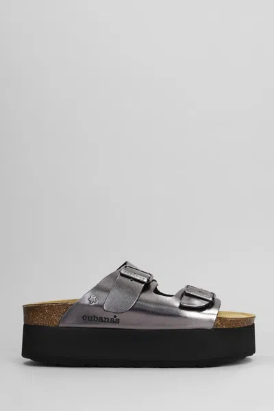 Cubanas Amalia Flats In Gunmetal Leather In Gray