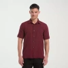 Cubavera Argyle Embroidery Panel Mens Short Sleeve Regular Fit Button-down Shirt In Red
