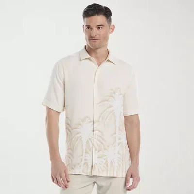 Cubavera Batik Palm Print Mens Short Sleeve Regular Fit Button-down Shirt In Neutral