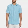 Cubavera Chambray Pintuck Mens Short Sleeve Regular Fit Button-down Shirt In Blue