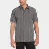 Cubavera Chambray Pintuck Mens Short Sleeve Regular Fit Button-down Shirt In Gray