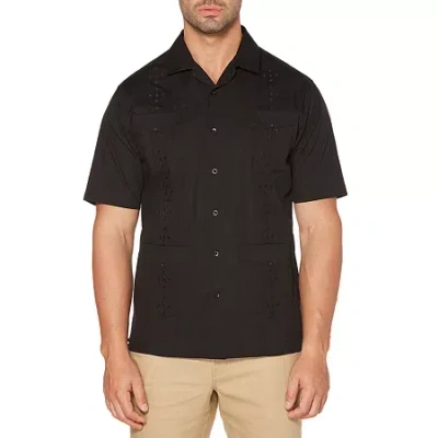 Cubavera Embroidered Button-down Mens Short Sleeve Camp Shirt In Black