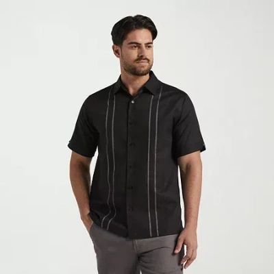 Cubavera Embroidered Mens Short Sleeve Regular Fit Button-down Shirt In Black