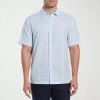 Cubavera Linen Blend Panel Mens Short Sleeve Regular Fit Button-down Shirt In Blue