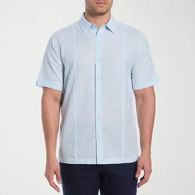 Cubavera Linen Blend Panel Mens Short Sleeve Regular Fit Button-down Shirt In Blue
