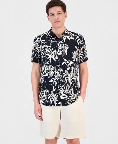 Cubavera Men's Abstract Watercolor Print Short-sleeve Shirt In Jet Black