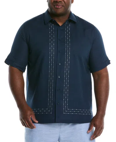 Cubavera Men's Big & Tall Classic-fit L-shape Embroidered Button-down Shirt In Black