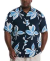 Cubavera Men's Big & Tall Classic-fit Tropical Floral Button-down Shirt In Blue