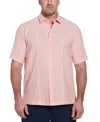 Cubavera Men's Linen Blend Tuck Panel Dobby Short Sleeve Button-down Shirt In Pink