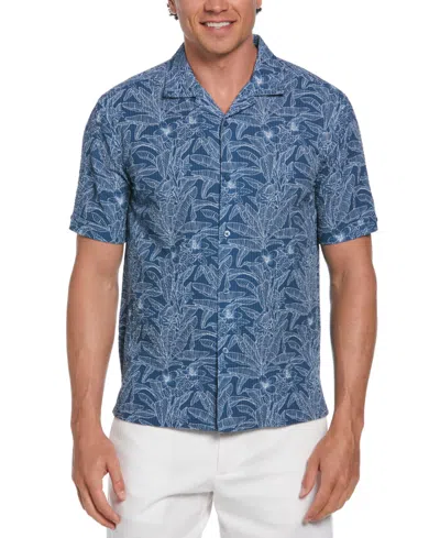 Cubavera Men's Big & Tall Short Sleeve Seersucker Leaf Print Button-front Shirt In Ensign Blue