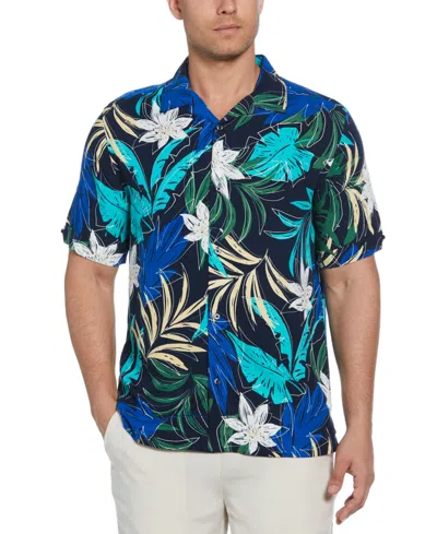Cubavera Men's Big & Tall Tropical Print Short Sleeve Button-down Shirt In Dress Blues