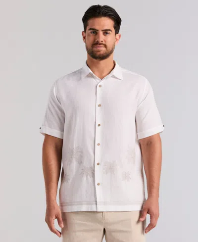 Cubavera Men's Border Palm Embroidered Short-sleeve Button-down Shirt In White