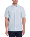 Cubavera Linen Blend Panel Mens Short Sleeve Regular Fit Button-down Shirt In Blue