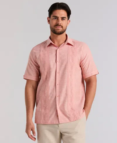 Cubavera Men's Embroidered Linen Blend Shirt In Pink