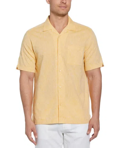 Cubavera Men's Linen Blend Diamond Dobby Print Short Sleeve Button-down Shirt