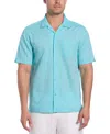 Cubavera Men's Linen Blend Diamond Dobby Print Short Sleeve Button-down Shirt In Blue
