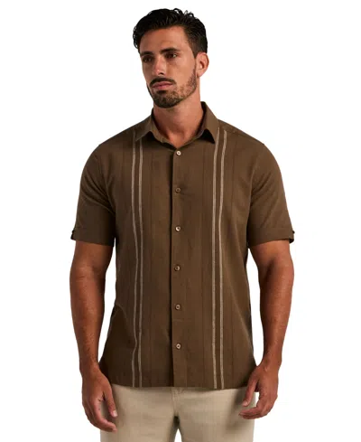 Cubavera Men's Linen Blend Dobby Panel Shirt In Brown