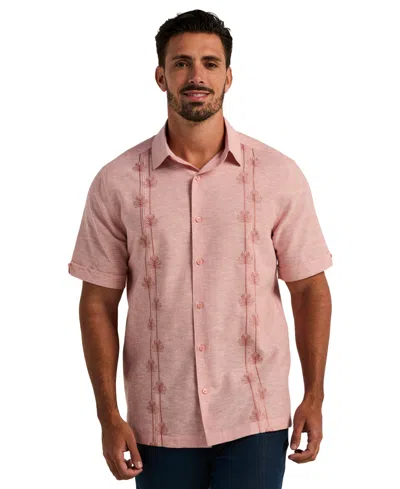 Cubavera Men's Linen Blend Floral Embroidered Shirt In Pink