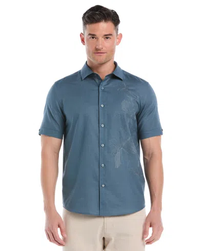 Cubavera Men's Linen-blend Floral Shirt In Gray