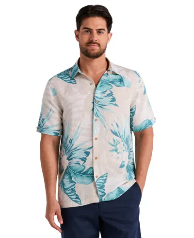 Cubavera Men's Linen Blend Palm Print Shirt In Gray