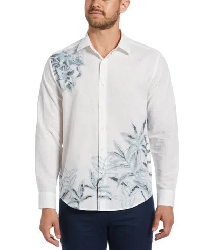 Cubavera Men's Linen Blend Reverse Asymmetric Placement Print Long Sleeve Button-down Shirt In Brilliant White