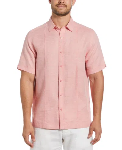 Cubavera Men's Linen Blend Tuck Panel Dobby Short Sleeve Button-down Shirt In Spiced Coral