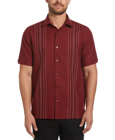 Cubavera Men's Linen Blend Yarn Dyed Short Sleeve Button-down Panel Shirt In Cabernet