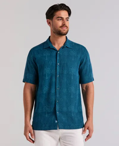 Cubavera Men's Medallion Palm Print Short-sleeve Button-down Shirt In Blue