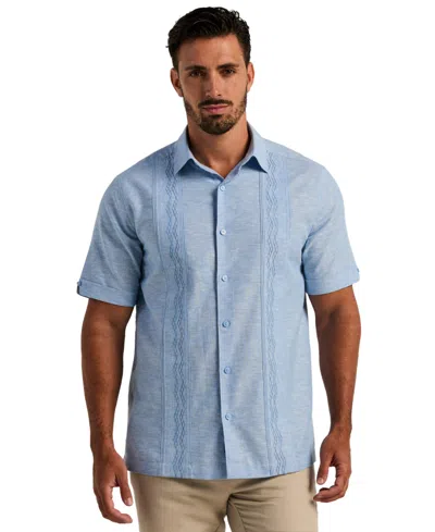 Cubavera Men's Multi-tuck Embroidery Classic-fit Cotton-linen Blend Short-sleeve Guayabera Shirt In Blue