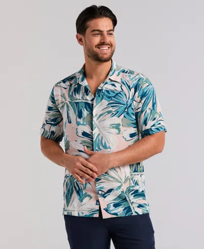 Cubavera Men's Oversized Leaf Print Short-sleeve Button-down Shirt In Blue