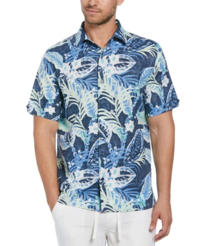 Cubavera Men's Regular-fit Linen-blend Tropical-print Short-sleeve Shirt In Titan