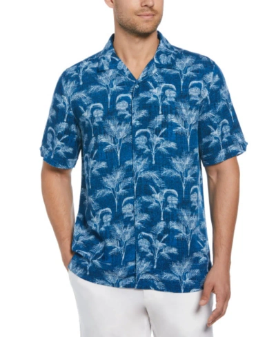 Cubavera Men's Regular-fit Textured Palm Tree Short-sleeve Shirt In Mykonos Blue