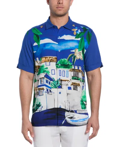 Cubavera Men's Scenic Print Short Sleeve Button-front Shirt In Dress Blues