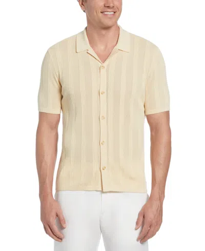 Cubavera Men's Short Sleeve Button-front Camp Sweater In Bleached Sand