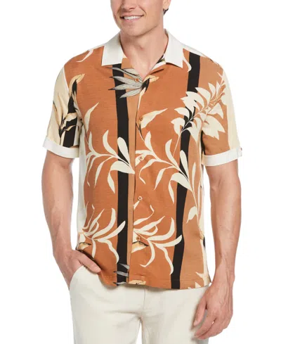Cubavera Men's Short Sleeve Button-front Floral Print Camp Shirt In Pecan Brown