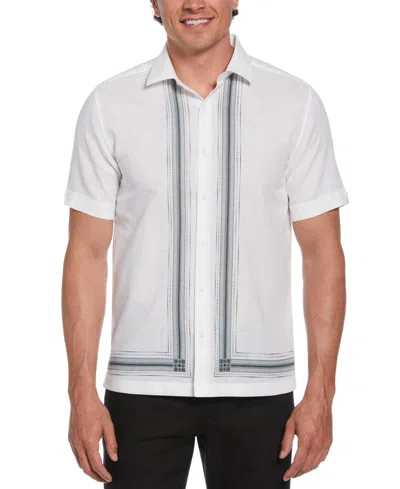 Cubavera Men's Short Sleeve Button-front L-shaped Pattern Shirt In Brilliant White