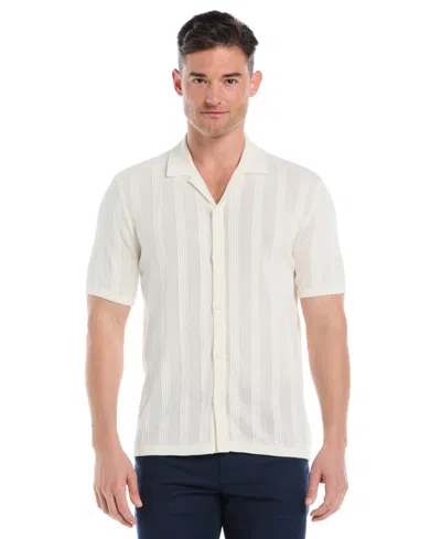 Cubavera Men's Short Sleeve Camp Collar Sweater Button-front Shirt In White