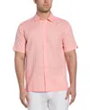 Cubavera Men's Linen Blend Tuck Panel Dobby Short Sleeve Button-down Shirt In Pink