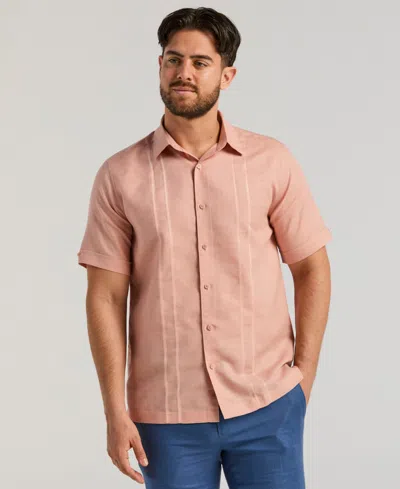 Cubavera Men's Short Sleeve Panel Button-front Linen Camp Shirt In Pink