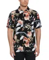 Cubavera Men's Short Sleeve Tropical Floral Print Button-front Shirt In Black
